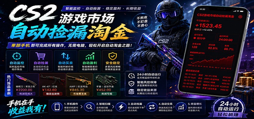 CSGO挂机捡漏项目通过利用游戏饰品交易机制,结合薄凉软件辅助捡漏,实现盈利-小行网创