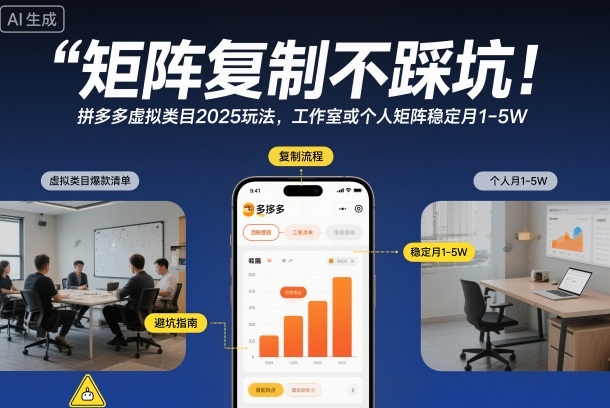 矩阵复制不踩坑!拼多多虚拟类目2025玩法,工作室或者个人矩阵稳定月1-5W【揭秘】-小行网创