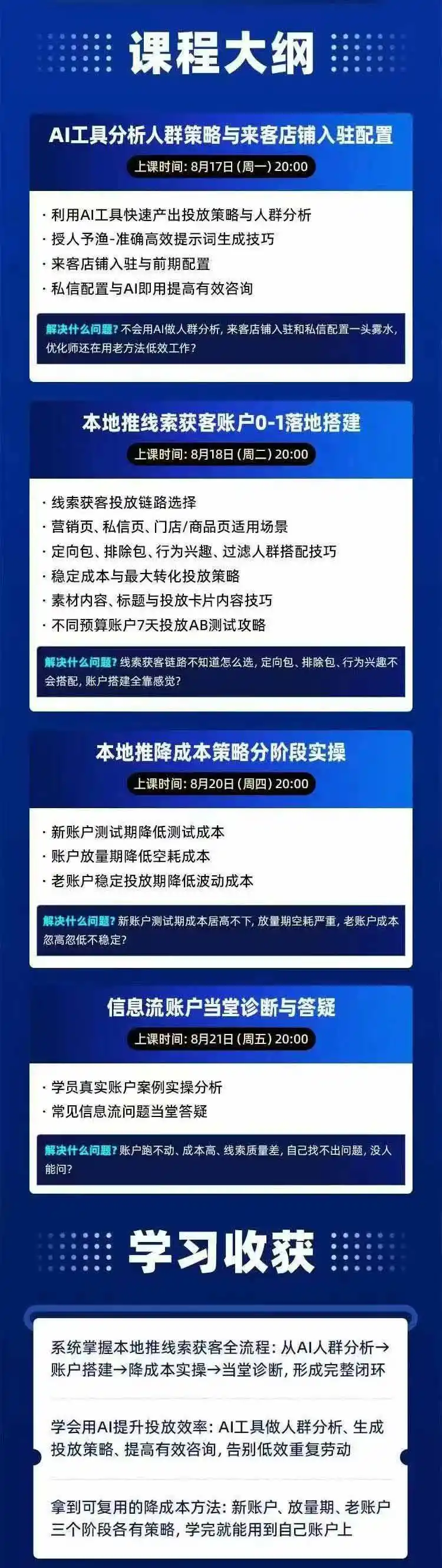 图片[2]-2026巨量AD本地推线索获客全流程实战课-33期：AI人群分析、账户搭建、7天测试、分阶段降本与投放优化-小行网创