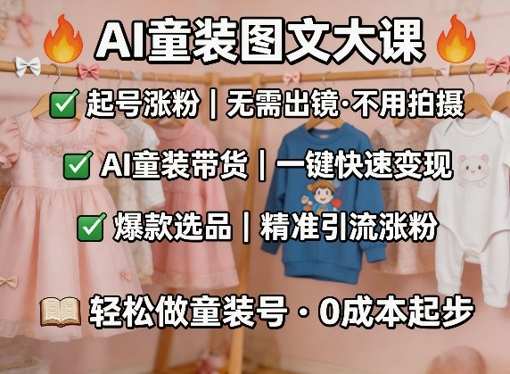 AI童装图文剪辑,某社群童装图文大课,起号涨粉、AI童装带货、爆款选品,无需出镜和拍摄-小行网创