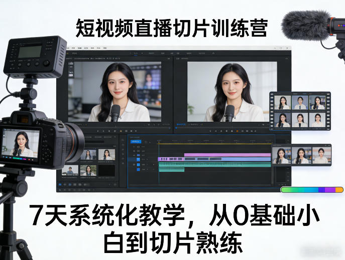 短视频直播切片训练营，7天系统化教学，从0基础小白到切片熟练-小行网创