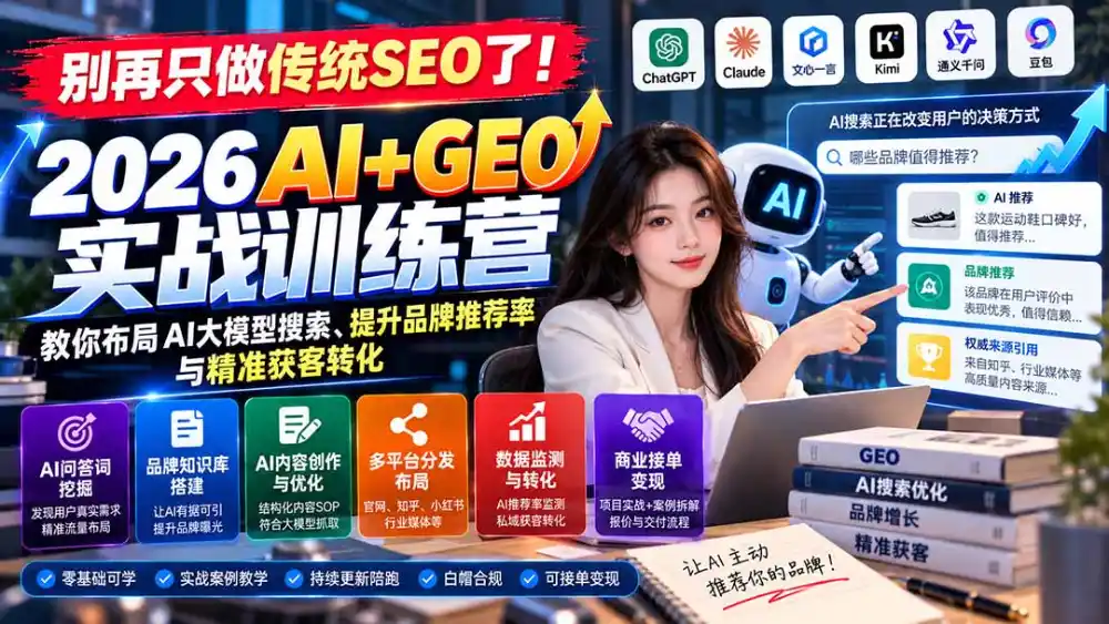 别再只做传统SEO了！《2026AI+GEO实战训练营》教你布局AI大模型搜索、提升品牌推荐率与精准获客转化-小行网创