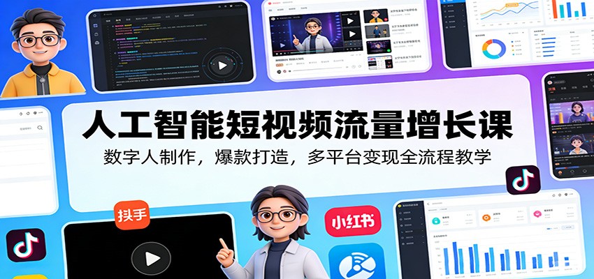人工智能短视频流量增长课:数字人制作,爆款打造,多平台变现全流程教学-小行网创