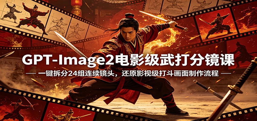GPT-Image2电影级武打分镜课：一键拆分24组连续镜头，还原影视级打斗画面制作流程-小行网创