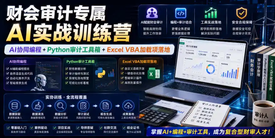 财会审计专属AI实战训练营｜AI协同编程+Python审计工具箱+Excel VBA加载项落地(更新0816)-小行网创