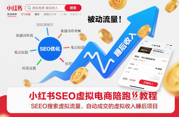 小红书SEO虚拟电商陪跑教程，实现seo搜索被动流量，自动成交的被动收入睡后项目-小行网创