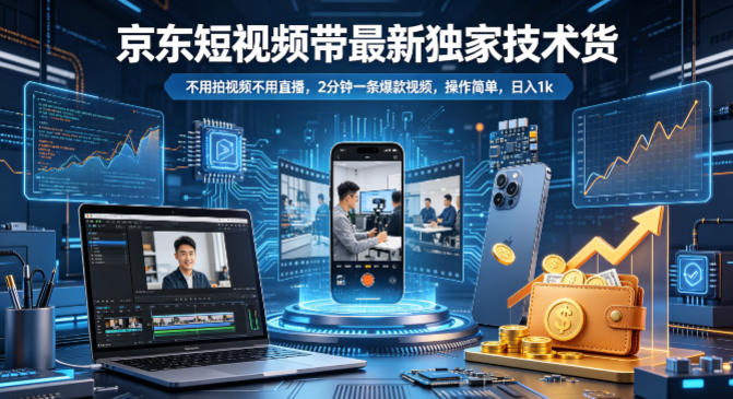 京东短视频带货最新独家技术，不用拍视频不用直播，2分钟一条爆款视频，操作简单，日入1k+【揭秘】-小行网创