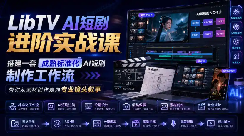 LibTV AI短剧进阶实战课，搭建一套成熟标准化AI短剧制作工作流，带你从素材创作走向专业镜头叙事-小行网创