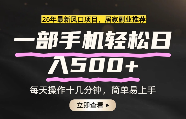26年居家副业首选,一部手机轻松日入500+,长期稳定可做-小行网创