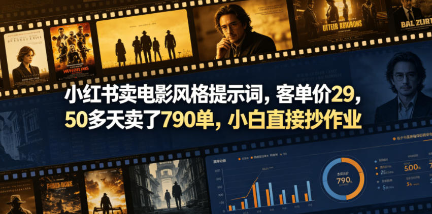 小红书卖电影风格提示词,客单价29,50多天卖了790单,小白直接抄作业!-小行网创