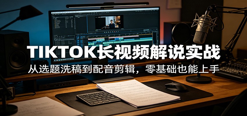 TIKTOK长视频解说实战：从选题洗稿到配音剪辑，零基础也能上手-小行网创