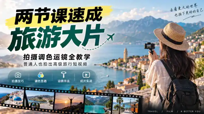 两节课速成旅游大片｜拍摄调色运镜全教学，普通人也拍出高级旅行短视频-小行网创