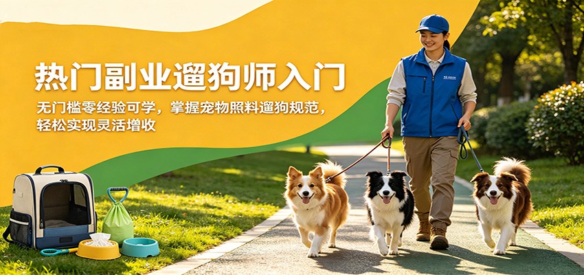 热门副业遛狗师入门，无门槛零经验可学，掌握宠物照料遛狗规范，轻松实现灵活增收-小行网创