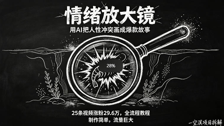 AI制作“情绪放大镜“视频，25条视频涨粉29.6W粉，流量巨大，制作简单，全流程教程-小行网创