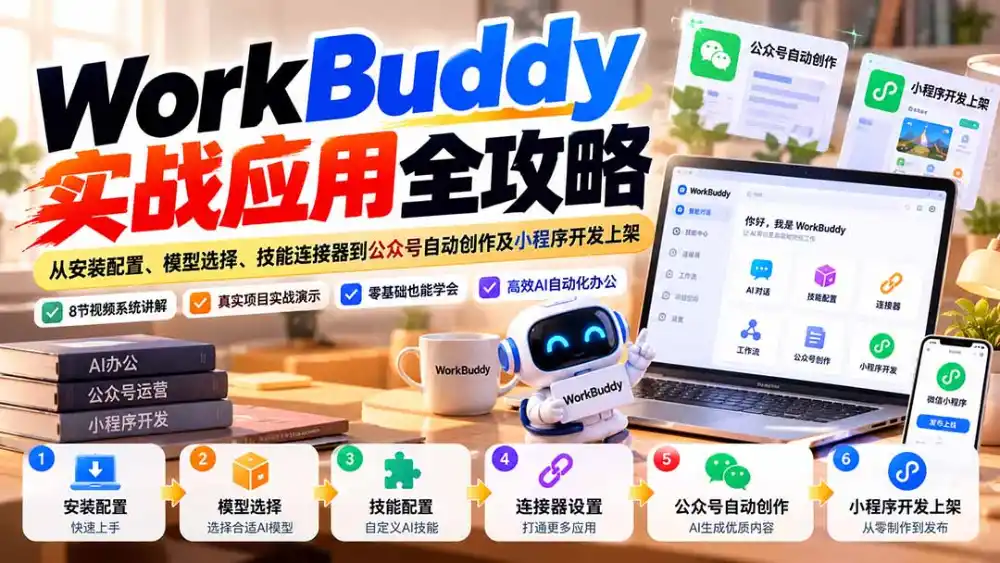 WorkBuddy 实战应用全攻略：从安装配置、模型选择、技能连接器到公众号自动创作及小程序开发上架-小行网创