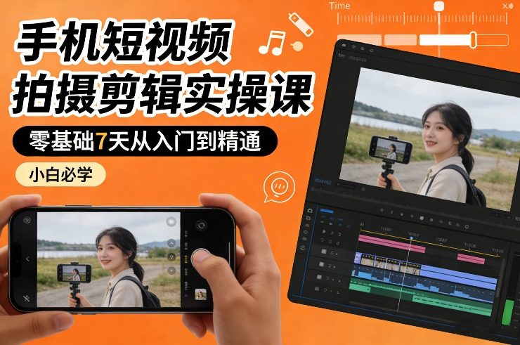 手机短视频拍摄剪辑实操课，零基础7天从入门到精通，小白必学-小行网创