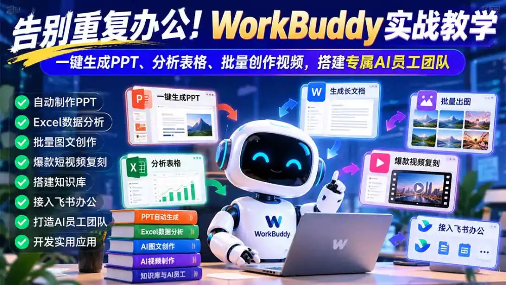 告别重复办公！WorkBuddy实战教学：一键生成PPT、分析表格、批量创作视频，搭建专属AI员工团队-小行网创