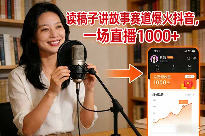 读稿子讲故事赛道爆火抖音，一场直播日入1000+-小行网创