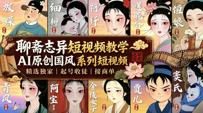 聊斋志异短视频教学，AI原创国风系列短视频，精选独家丨起号收徒丨接商单-小行网创