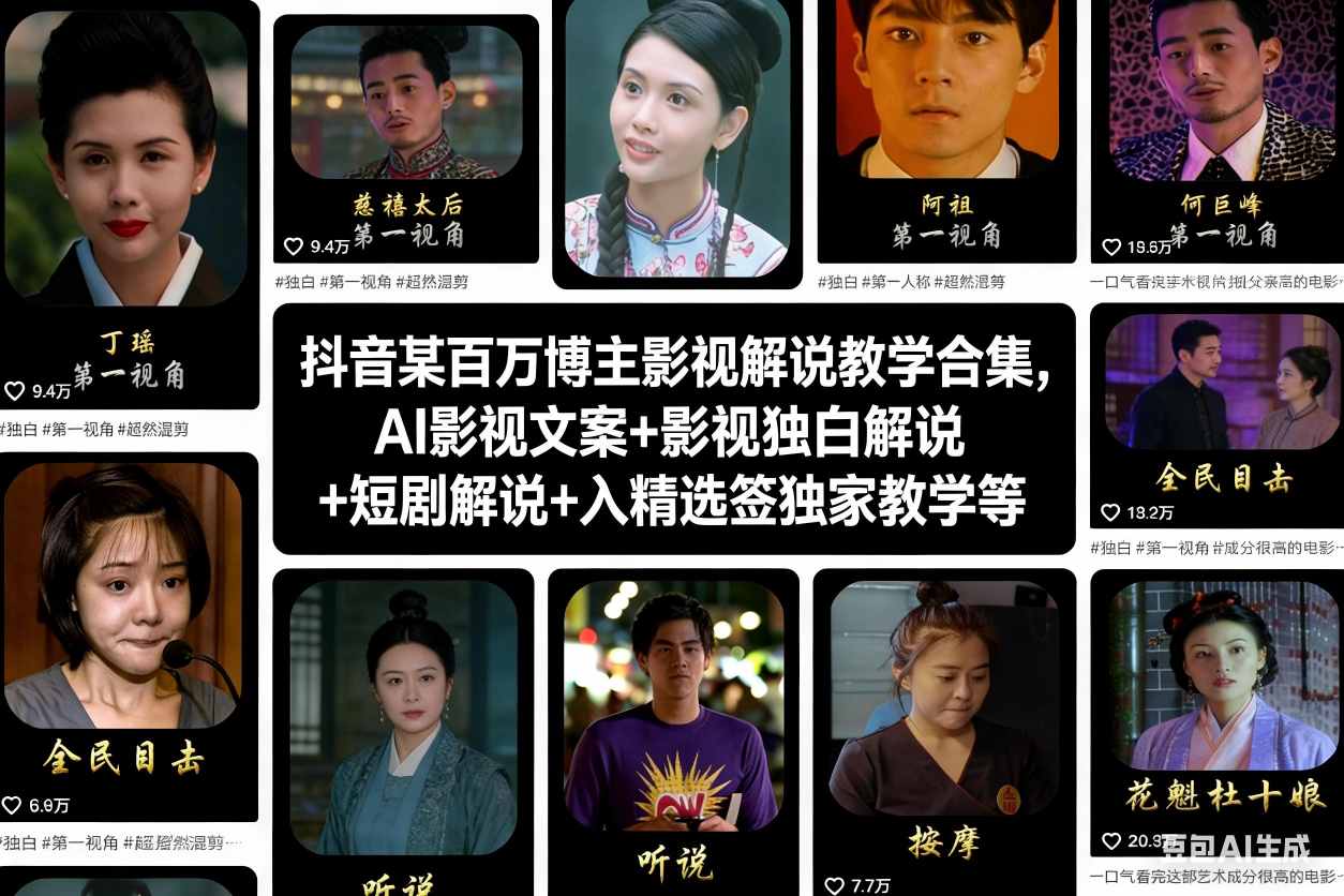抖音某百万博主影视解说教学合集，AI影视文案+影视独白解说+短剧解说+入精选签独家教学等-小行网创