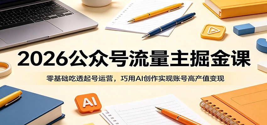2026公众号流量主掘金课:零基础吃透起号运营,巧用AI创作实现账号高产值变现-小行网创
