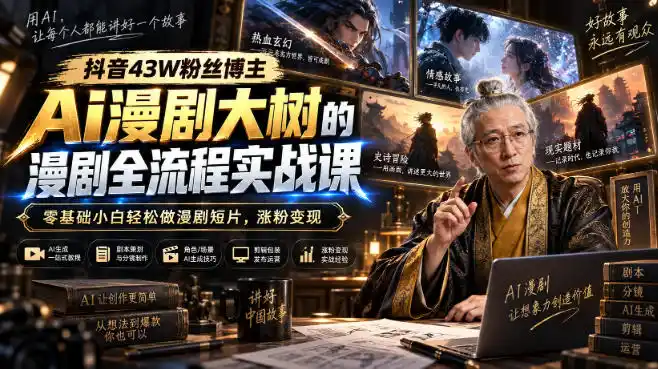 抖音43W粉丝博主Ai漫剧大树的漫剧制作全流程实战课，零基础小白轻松做漫剧短片，涨粉变现(更新1027)-小行网创
