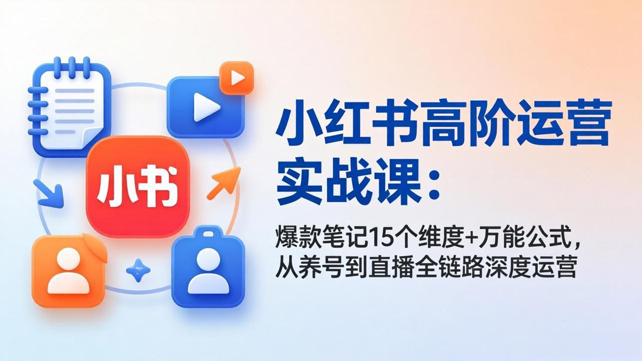 小红书高阶运营实战课:爆款笔记15个维度+万能公式,从养号到直播全链路深度运营-小行网创