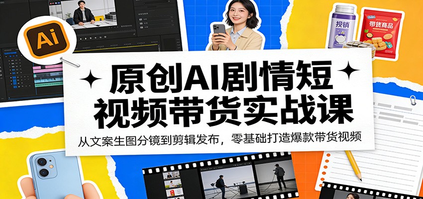 原创AI剧情短视频带货实战课：从文案生图分镜到剪辑发布，零基础打造爆款带货视频-小行网创