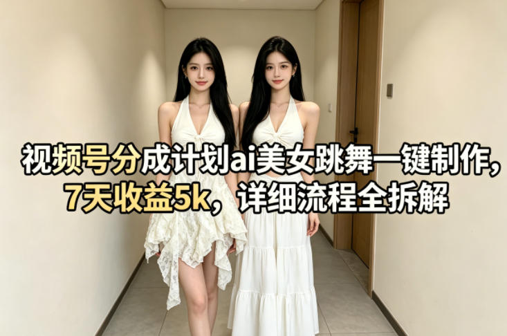 视频号分成计划ai美女跳舞一键制作，7天收益5k，详细流程全拆解-小行网创