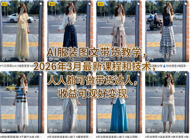 AI服装图文带货教学,2026年3月最新课程和技术,人人都可做带货达人,收益可观好变现-小行网创
