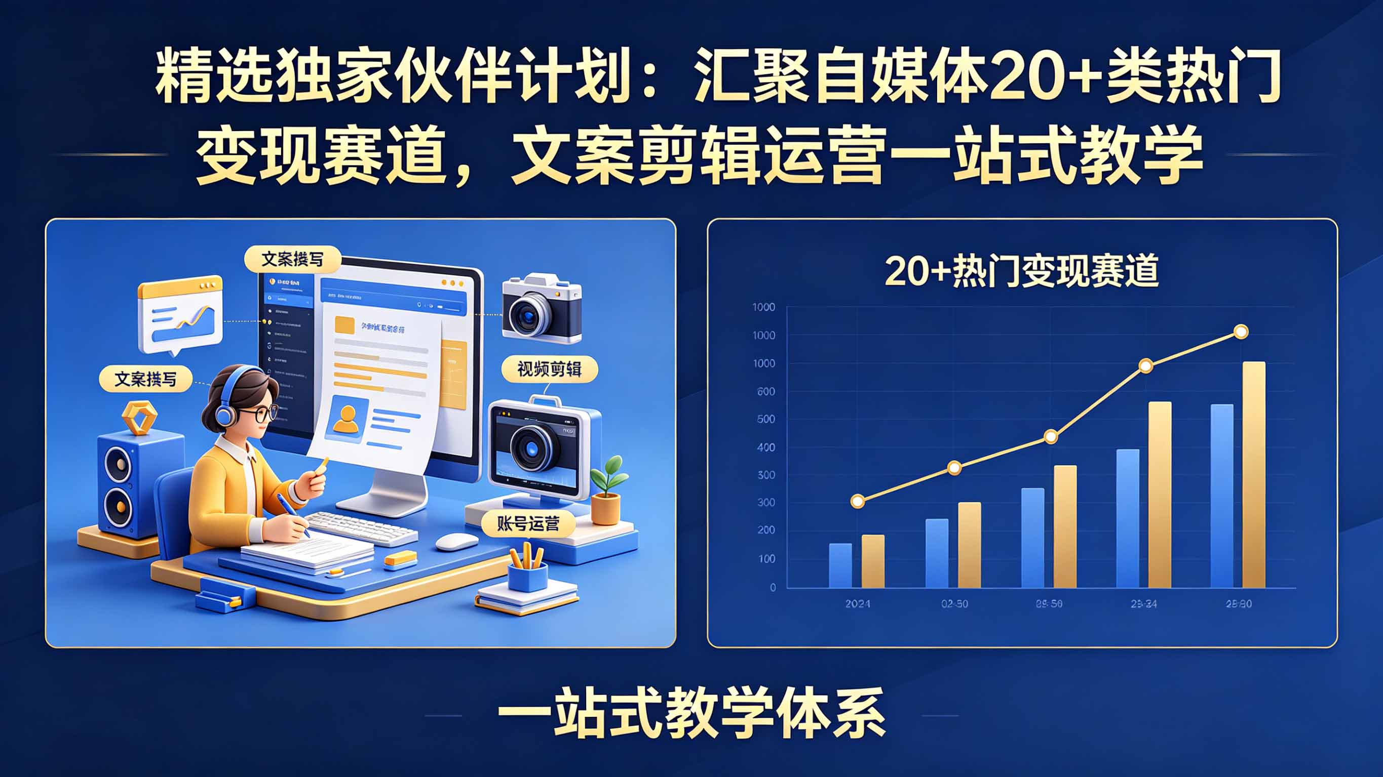 精选独家伙伴计划：汇聚自媒体20+类热门变现赛道，文案剪辑运营一站式教学-小行网创