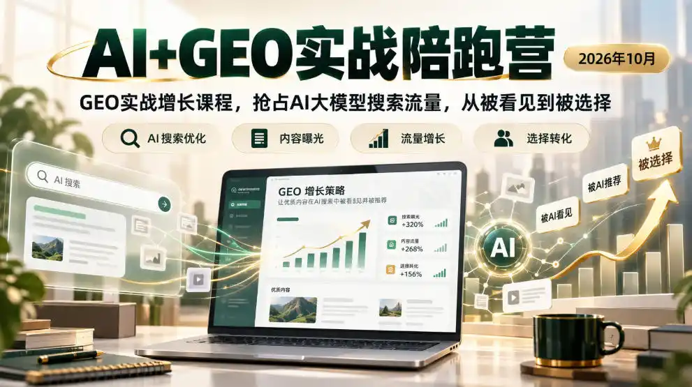 AI+GEO实战陪跑营2026年10月,GEO实战增长课程,抢占AI大模型搜索流量,从被看见到被选择-小行网创