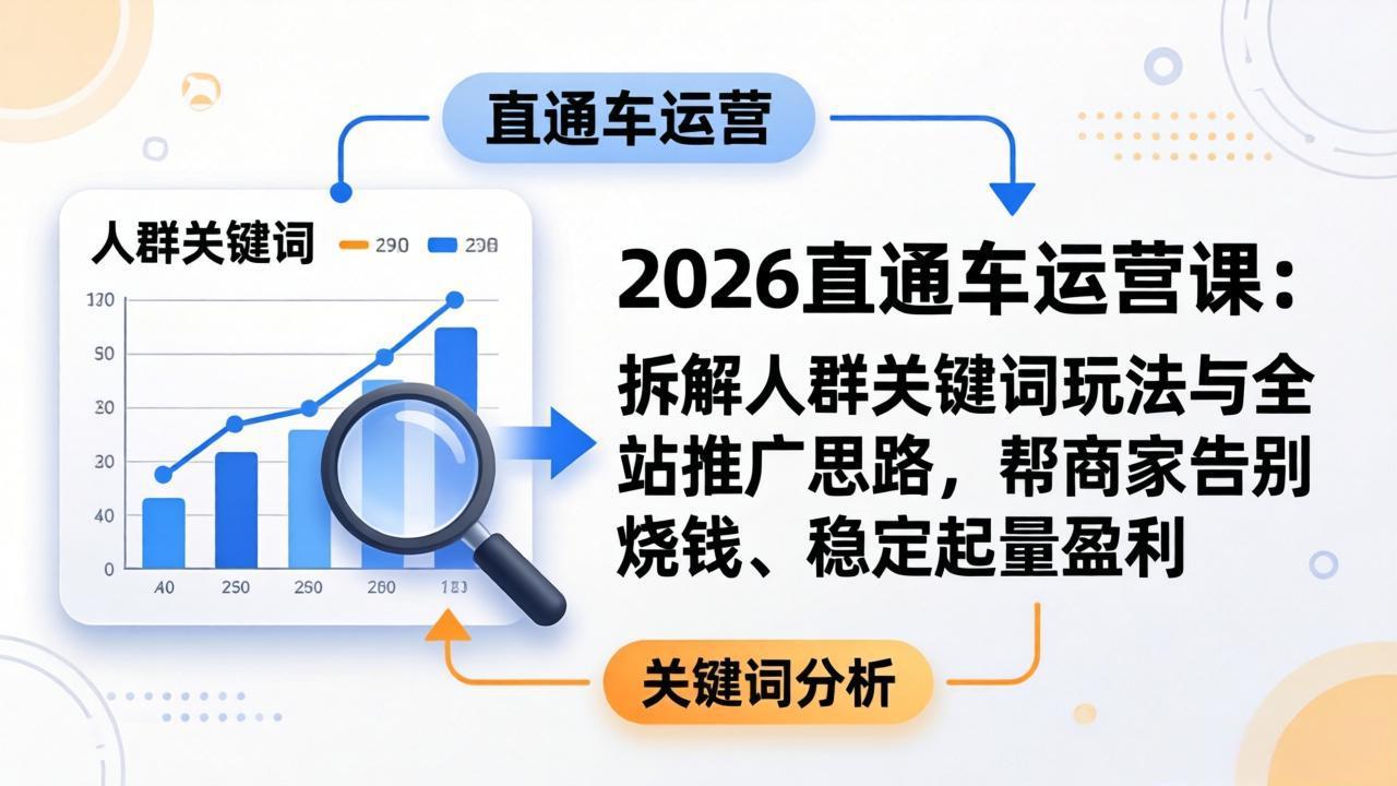 2026直通车运营课：拆解人群关键词玩法与全站推广思路，帮商家告别烧钱、稳定起量盈利-小行网创