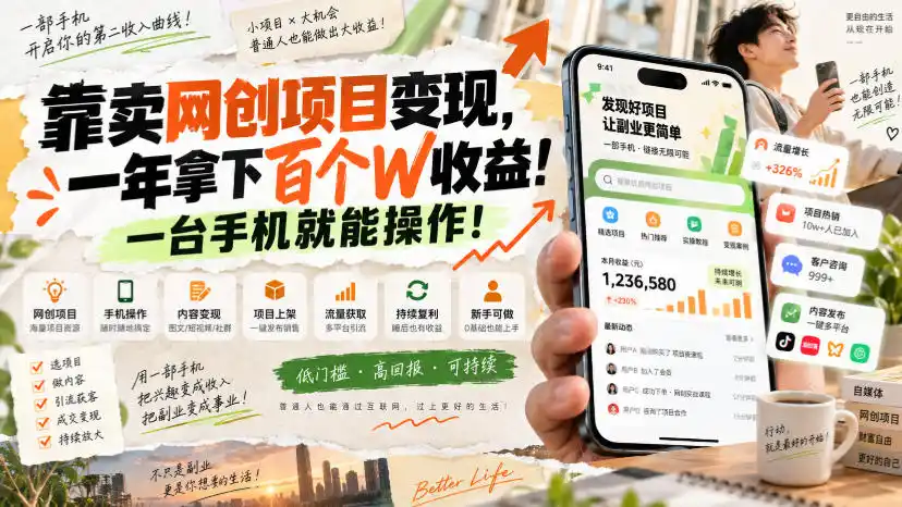网创小程序虚拟资料变现，一年拿下百万收益，一部手机就可以做，0成本变现副业！-小行网创