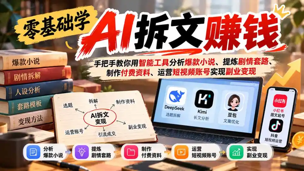 零基础学AI拆文赚钱:手把手教你用智能工具分析爆款小说、提炼剧情套路、制作付费资料、运营短视频账号实现副业变现-小行网创