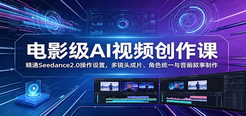 电影级AI视频创作课：精通Seedance2.0操作设置，多镜头成片、角色统一与音画叙事制作-小行网创