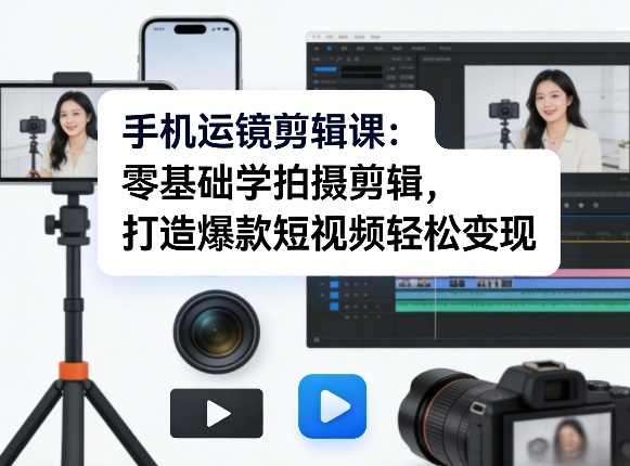 手机运镜剪辑课：零基础学拍摄剪辑，打造爆款短视频轻松变现-小行网创