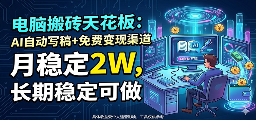 电脑搬砖天花板:AI自动写稿+免费变现渠道,月稳定2W,长期稳定可做-小行网创
