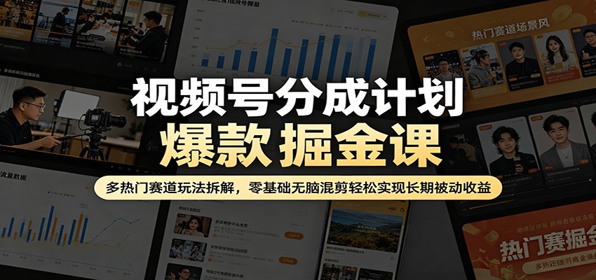 视频号分成计划爆款掘金课：多热门赛道玩法拆解，零基础无脑混剪轻松实现长期被动收益-小行网创