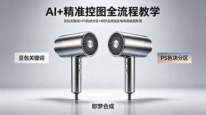 AI+精准控图全流程教学 豆包关键词+PS色块分区+即梦合成搞定电商高级摄影图-小行网创