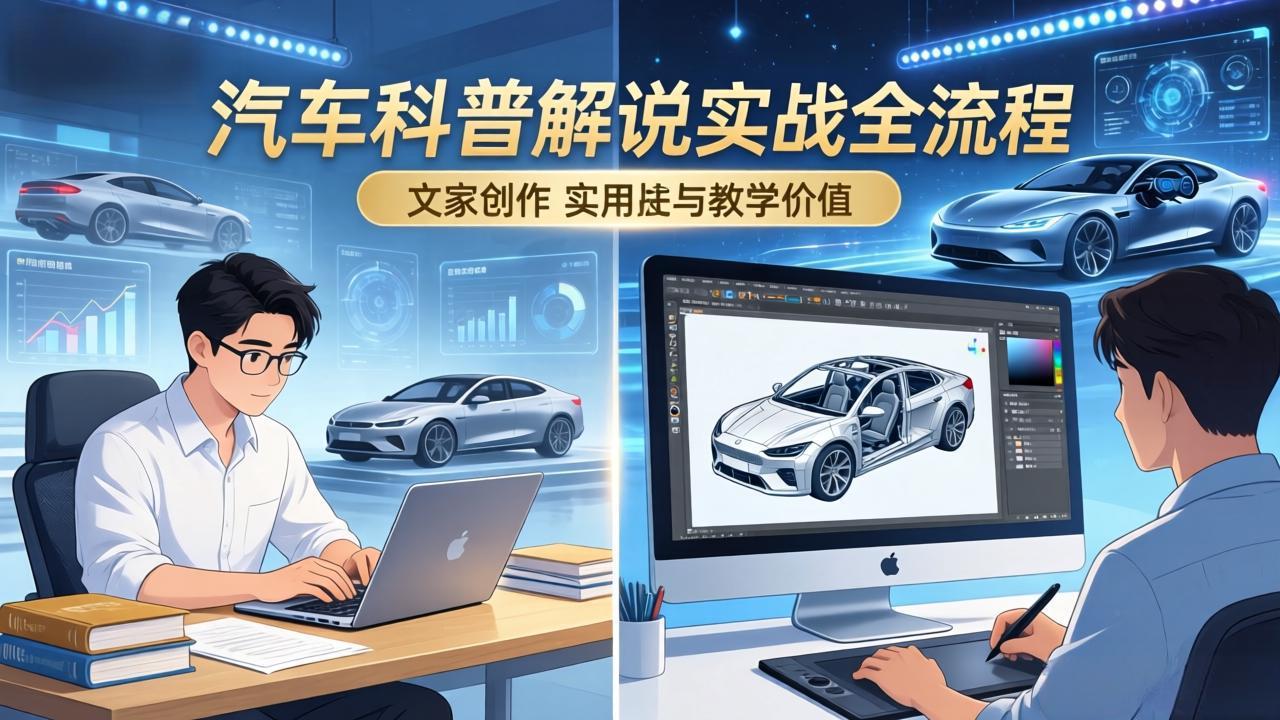 抖音汽车科普解说实战：文案+动画+画面处理+去水印全流程，打造专业汽车科普视频-小行网创