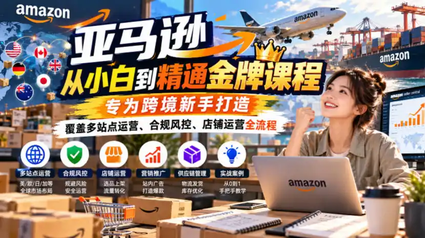 亚马逊从小白到精通金牌课程，专为跨境新手打造，覆盖多站点运营、合规风控、店铺运营全流程-小行网创