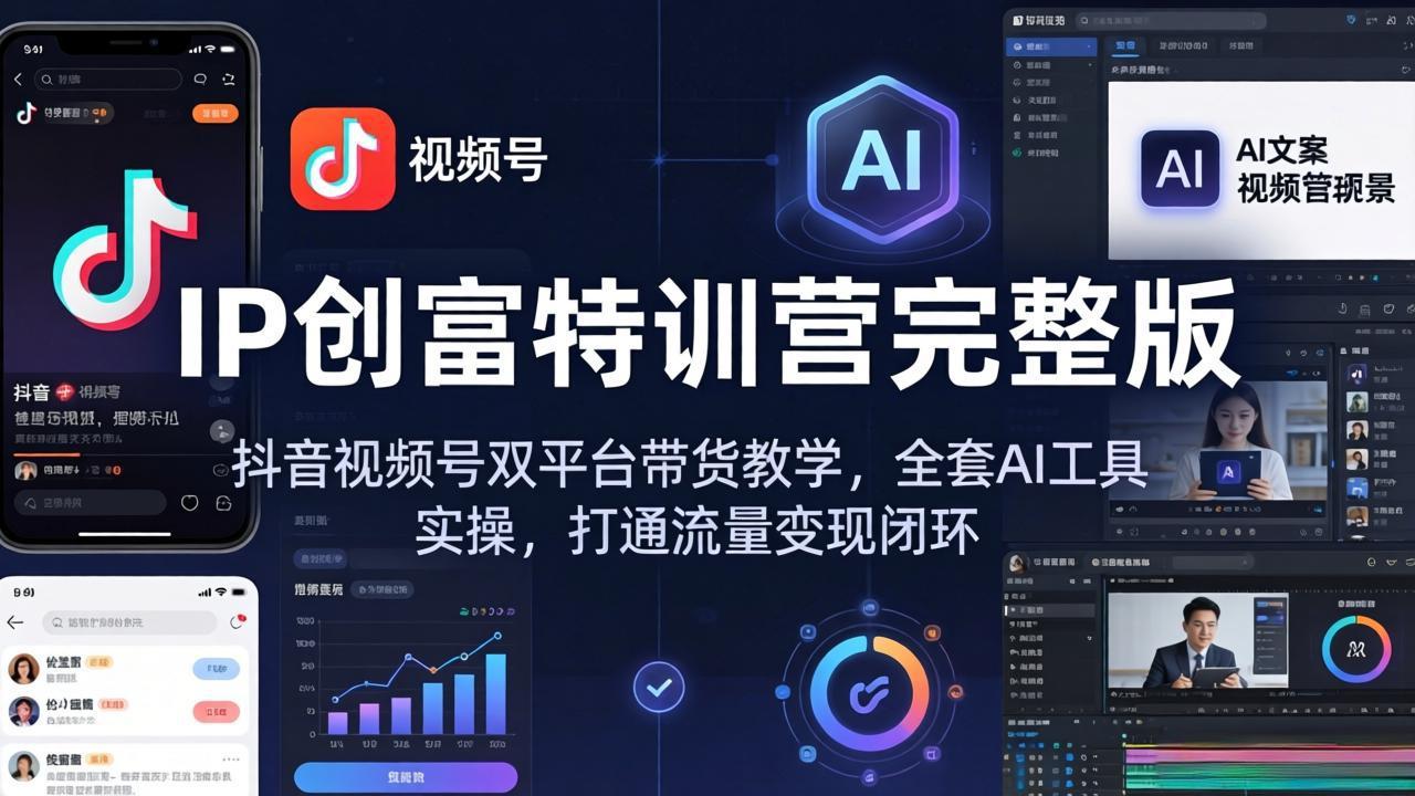 IP创富特训营完整版：抖音视频号双平台带货教学，全套AI工具实操，打通流量变现闭环-小行网创