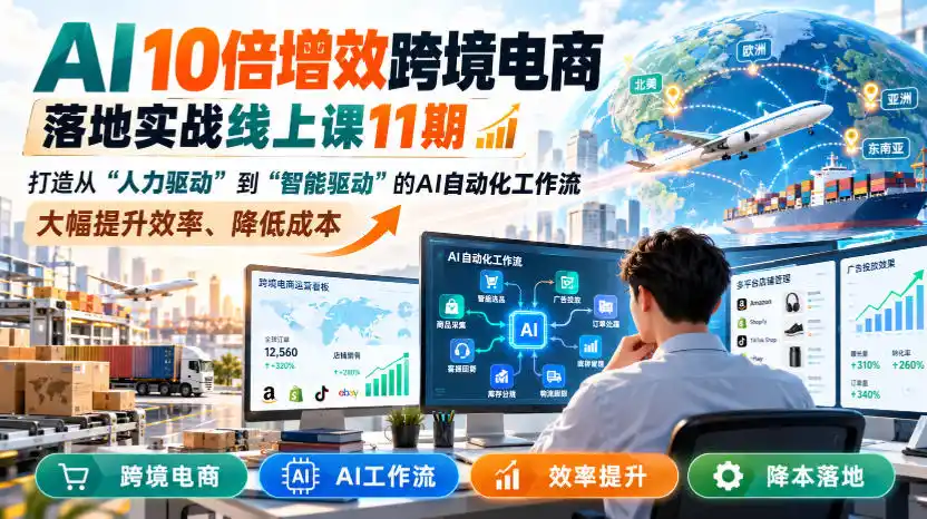 AI 10倍增效跨境电商落地实战线上课11期，打造从人力驱动到智能驱动的AI自动化工作流，大幅提升效率、降低成本-小行网创