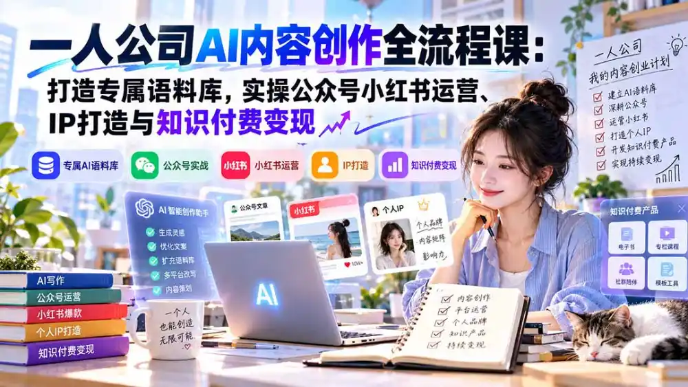 一人公司AI内容创作全流程课：打造专属语料库，实操公众号小红书运营、IP打造与知识付费变现方法论-小行网创