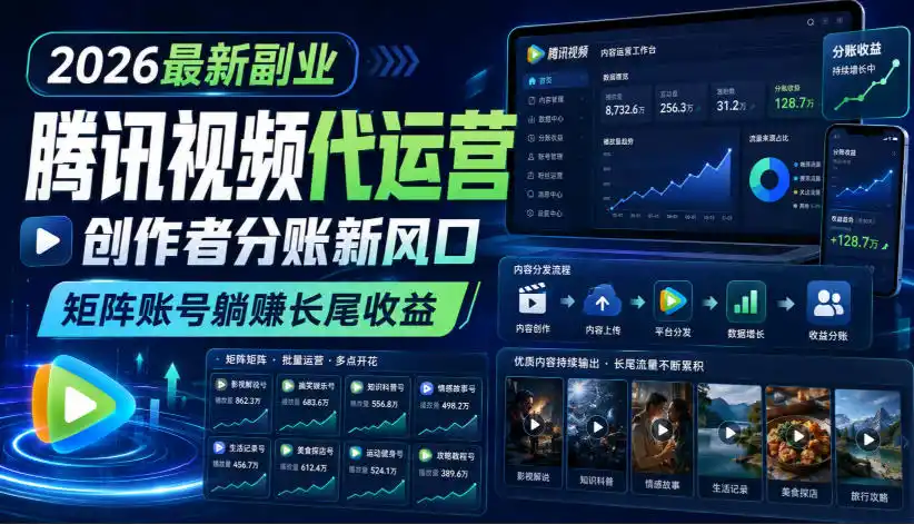 2026最新副业之腾讯视频代运营:创作者分账新风口,矩阵账号躺賺长尾收益【揭秘】-小行网创