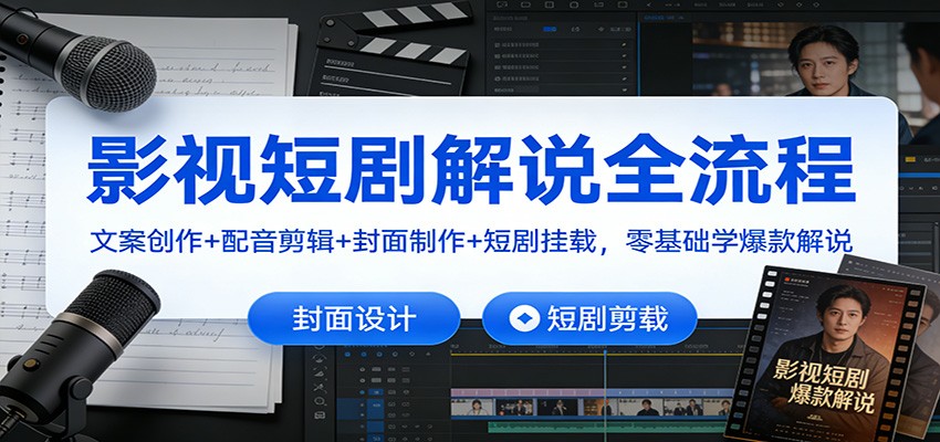 影视短剧解说全流程：文案创作+配音剪辑+封面制作+短剧挂载，零基础学爆款解说-小行网创