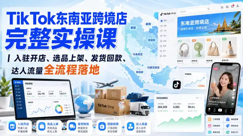 TikTok东南亚跨境店完整实操课|入驻开店、选品上架、发货回款、达人流量全流程落地-小行网创