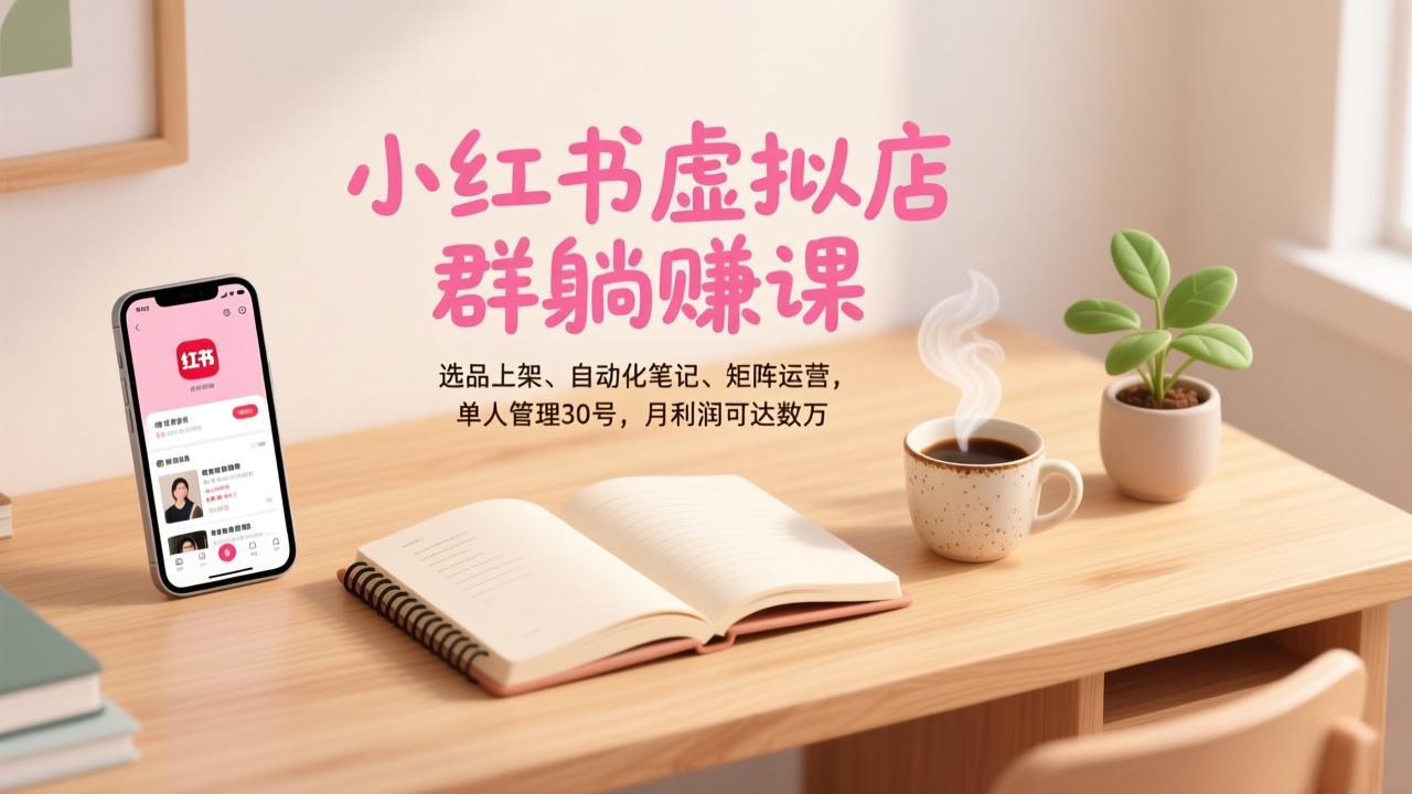 小红书虚拟店群躺赚课，选品上架、自动化笔记、矩阵运营，单人管理30号，月利润可达数万-小行网创