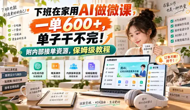 下班在家用AI做微课，一单600+，单子干不完！附内部接单资源，保姆级教程【揭秘】-小行网创